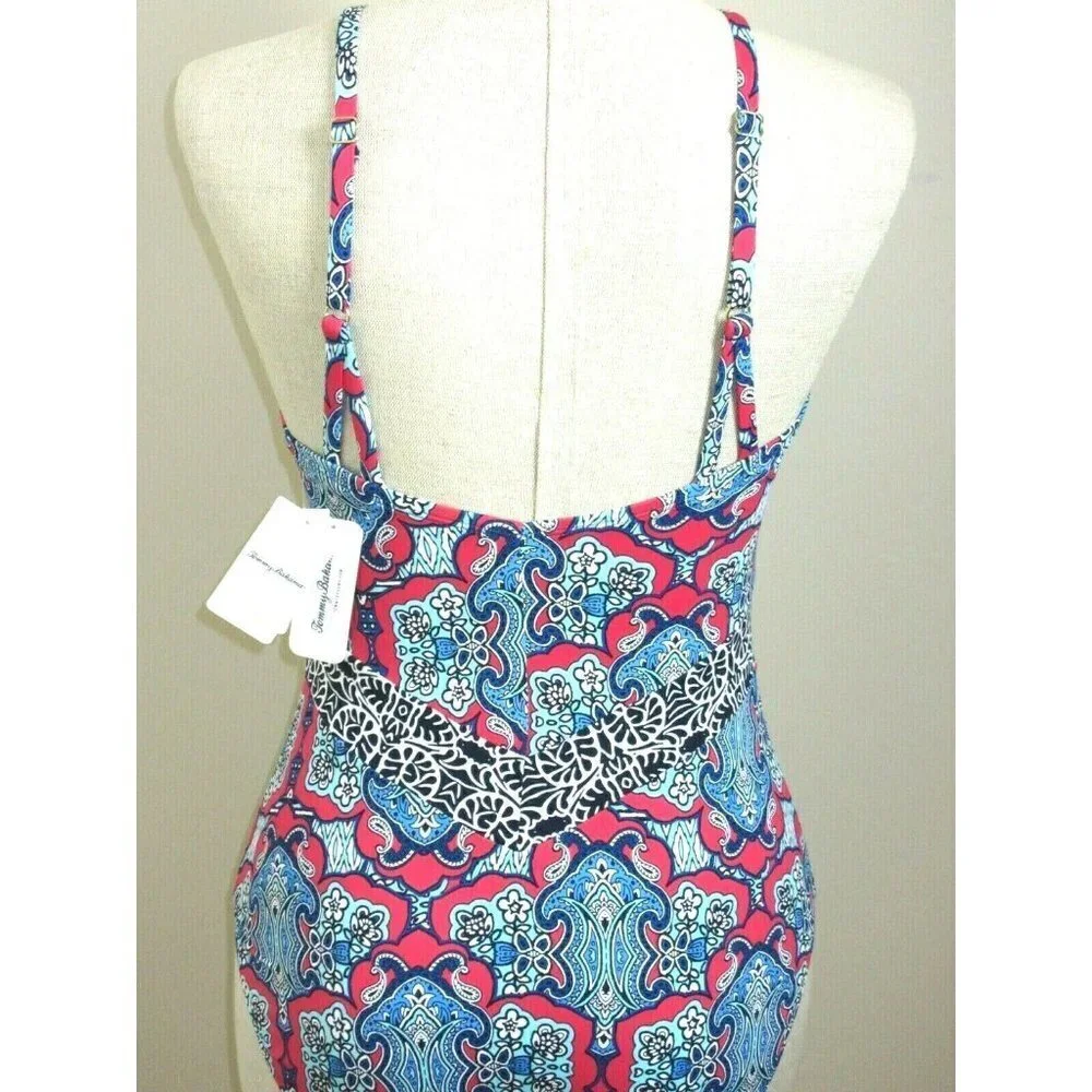 COPY - Tommy Bahama Womens Riviera Tile Lace Front 1 Piece Swimsuit Cerise Size…